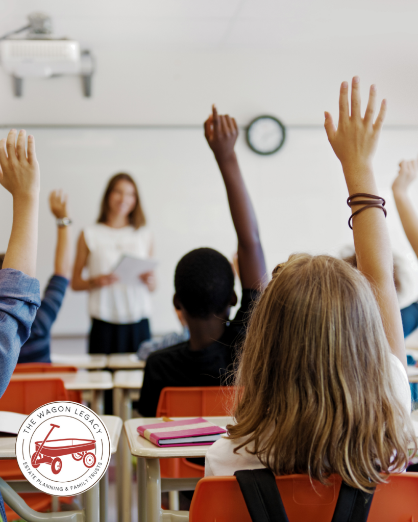 kids raising hand in classroom