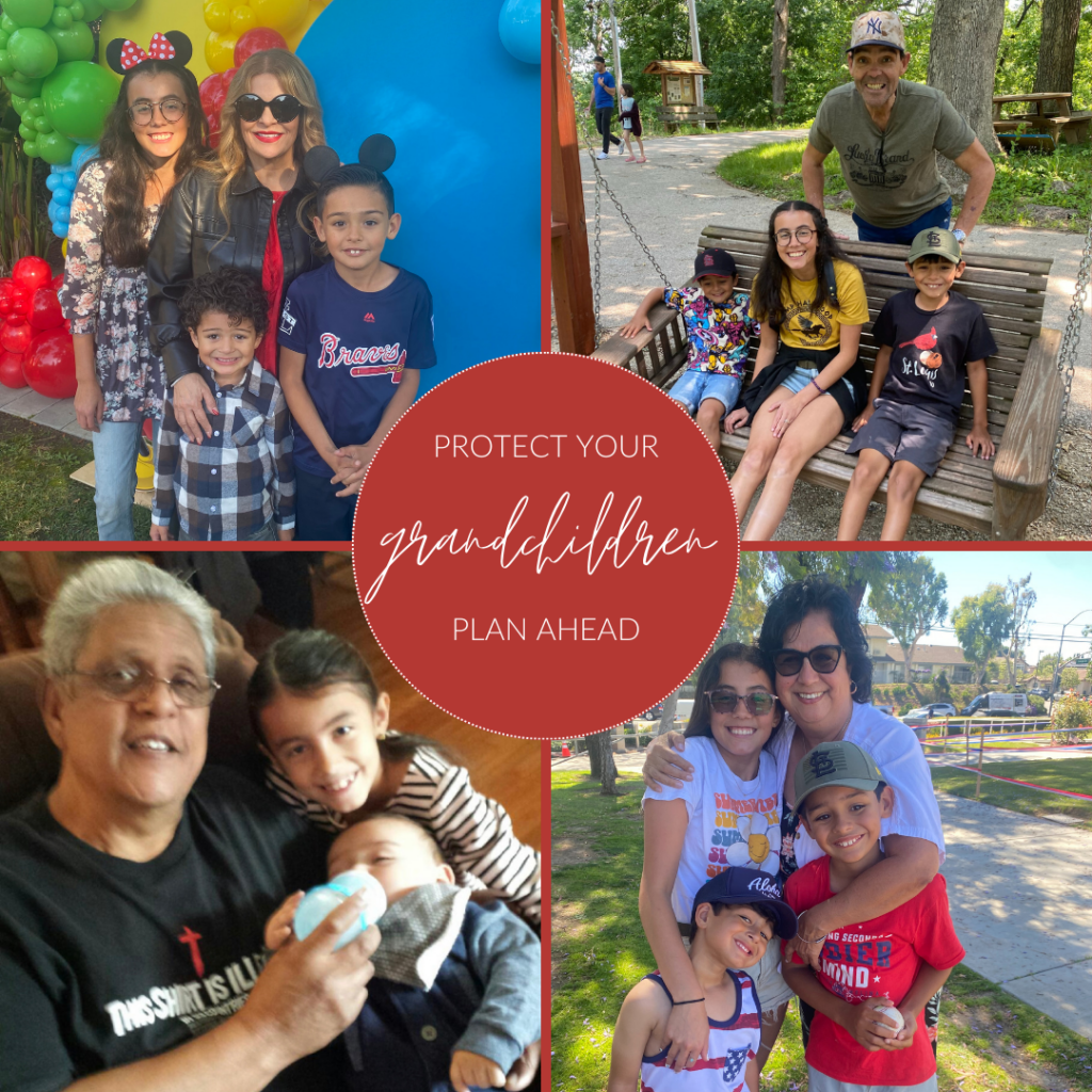 Picture collage of four images with grandchildren and grandparents