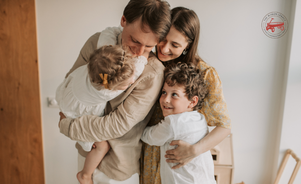 young family with two children embracing